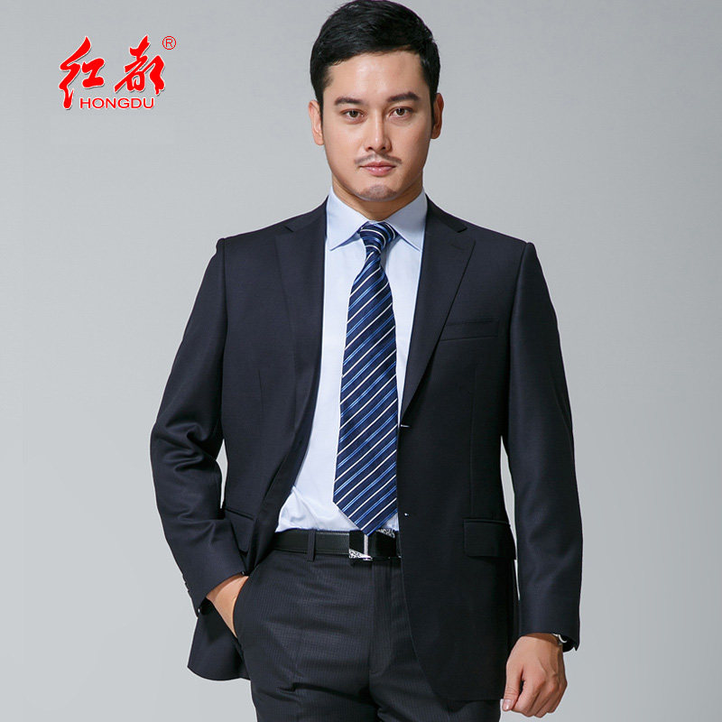 红都新款羊毛西服套装男中年大码西服商务休闲婚礼服西装