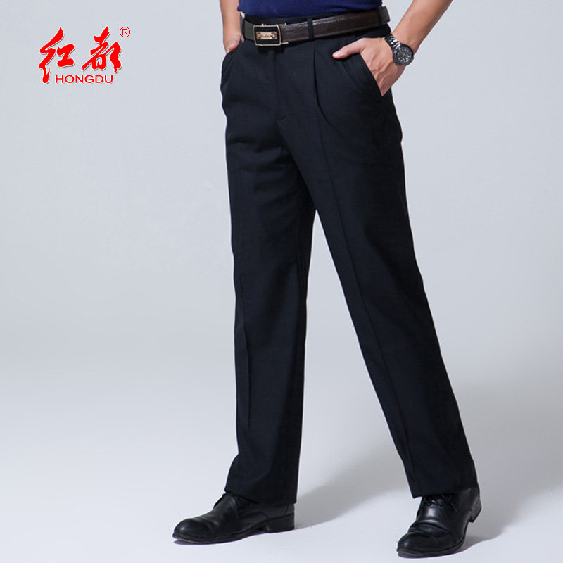 红都夏季薄款男士商务休闲西裤高腰直筒男长裤正装男纯色裤子免烫